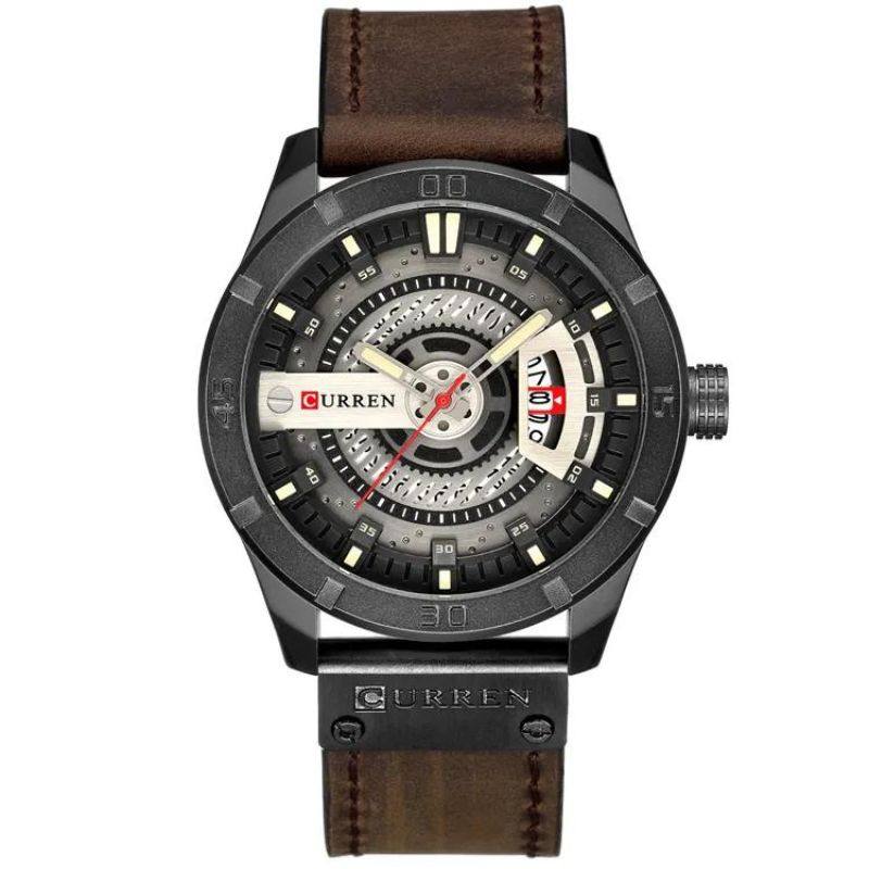Boreal Black Stainless Steel Watch with Leather Band