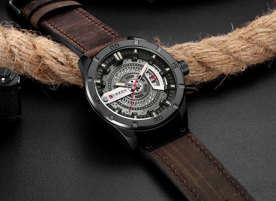 Boreal Black Stainless Steel Watch with Leather Band