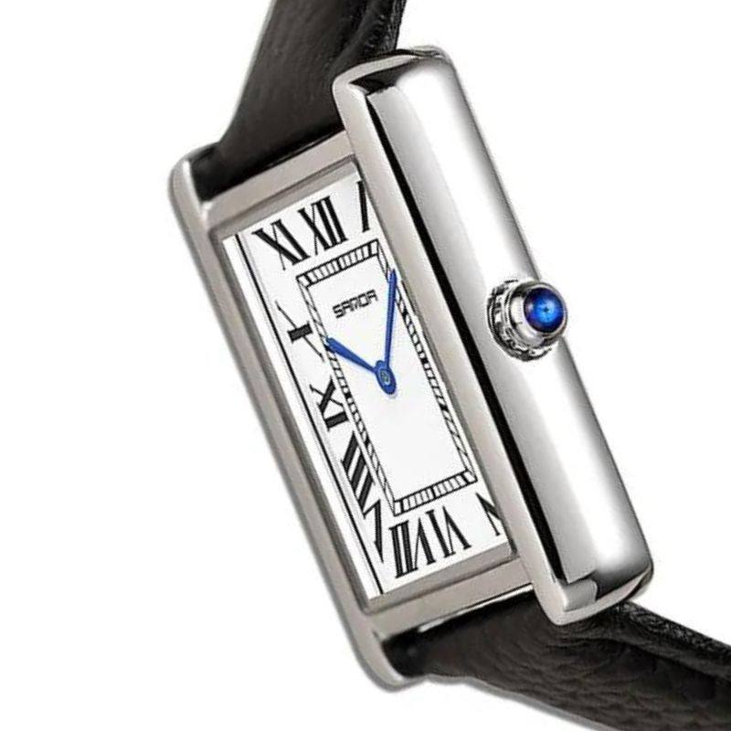 Solstice Square Stainless Steel Watch Featuring a Black Leather Band