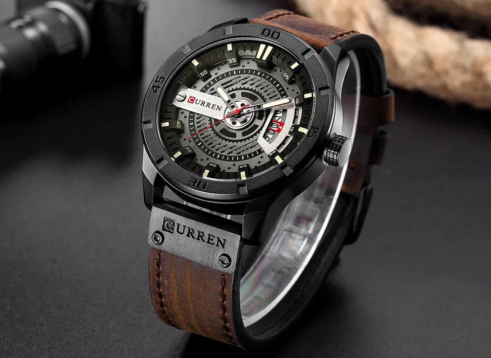 Boreal Black Stainless Steel Watch with Leather Band
