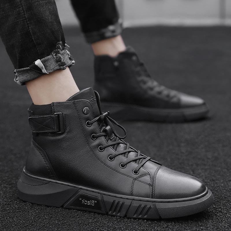 Hector - Sturdy Black Leather Sneakers for Men