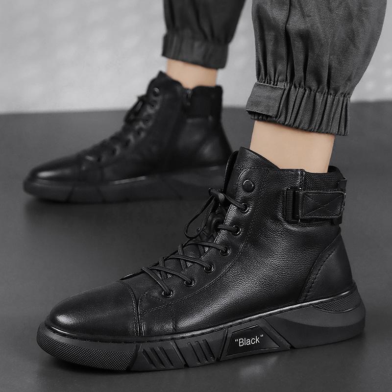 Hector - Sturdy Black Leather Sneakers for Men